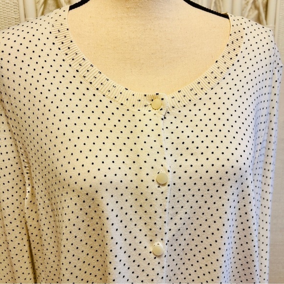 Talbots Charming Cardigan Ivory White Black Mini Dot Cotton Sweater plus size 2X - Picture 3 of 14